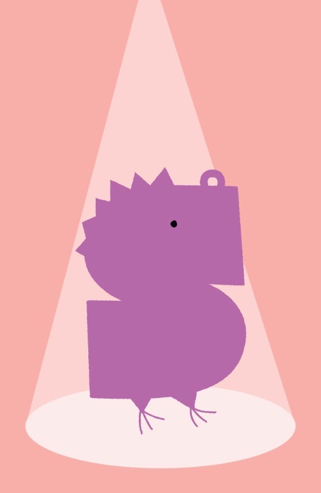 Framed Bitesize poster of Shy Sabrina, the purple letter S monster