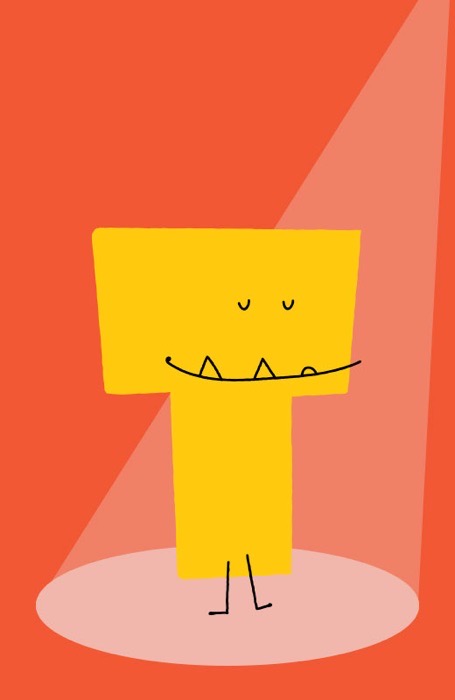 Framed Bitesize poster of Thoughtful Tank, the yellow letter T monster